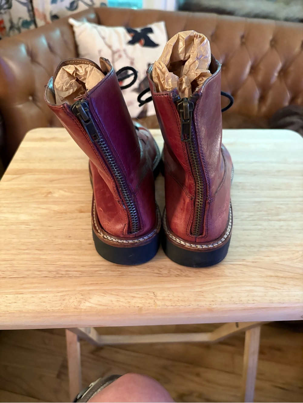 Madewell City Walk Red Leather Lace-Up Boots /Zip-Up Boots. Size 7.5 - Picture 3 of 4